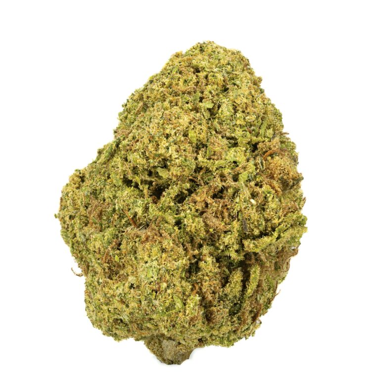 Close-up of cannabis bud isolated on white.