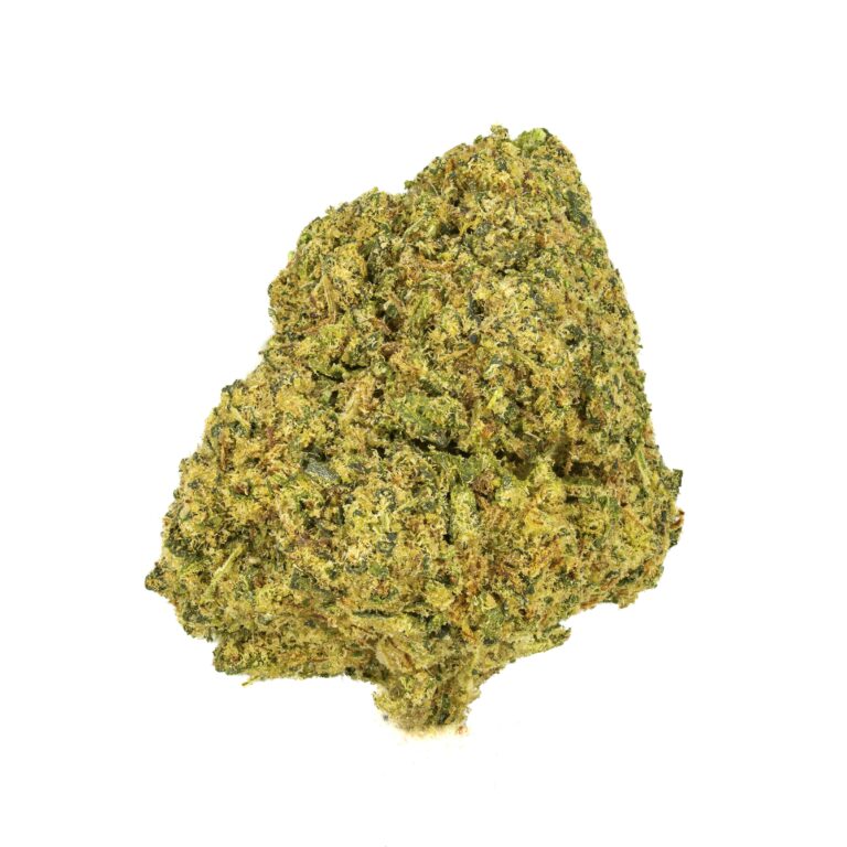 Close-up of cannabis nugget on white background.